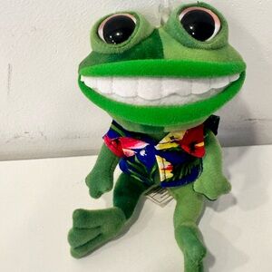 Green Plush Frog with Colorful Hawaiian Shirt